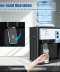 Desktop Water Dispenser With Hot And Cold Settings, Top Loading Countertop Water Cooler For Home And Office, showing one-hand operation