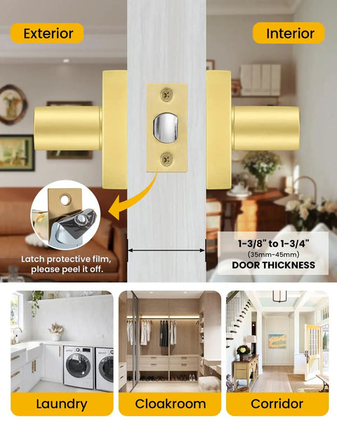 Brushed Gold Passage Door Handles 2 Pack For Interior Doors Keyless Non Locking Lever Set For Hallways And Closets Reversible Heavy Duty Zinc Alloy Hardware Perfect For High Traffic Rooms, door thickness guide