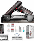Futuristic Cordless Drill Kit And High Torque Rechargeable Power Tool Set with accessories and stand displayed on a white background.