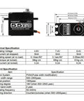 Beefy Brushless RC Servo With Full Metal Gears, 61 KgCm Torque, 0.09 Sec, 8.4V, technical specifications and dimensions shown