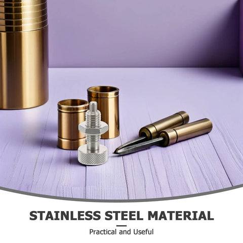 Stainless Steel Spring Loaded Plunger Pin With M10 Thread Offers Quick Lock Action And High Precision Plus 0.02mm Accuracy For Robotic Joints And Heavy Machinery In Industrial Settings on purple wooden surface.