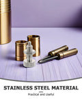 Built Tough Stainless Steel Spring Indexing Plunger Pin With M10 Thread And Knurled Grip For Robotics And Optical Calibration on a purple surface.