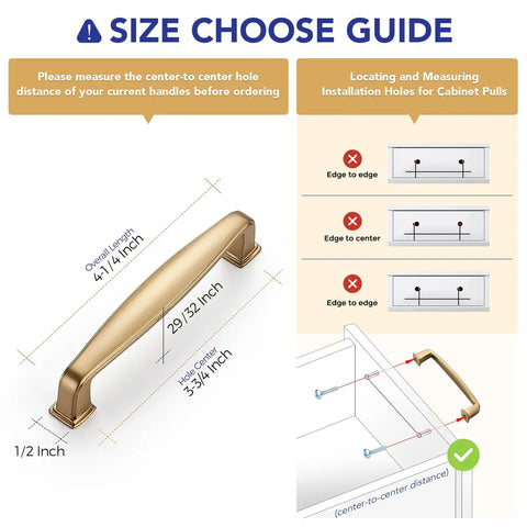 Size guide for Champagne Bronze Cabinet Pulls 3-3/4 Inch Center To Center Drawer Handles Zinc Alloy 25 Pack Easy Install