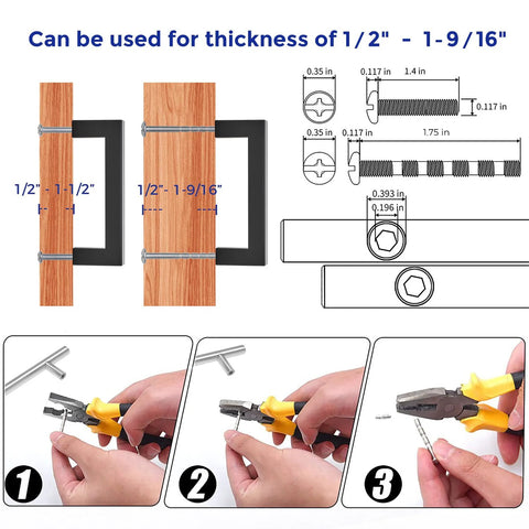 Installation diagram for 30 Pack Three And A Half Inch Square Cabinet Handles Matte Black Pulls For Kitchen Cabinets And Drawers