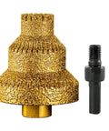 Gold diamond-coated M10 threaded pagoda drill bit with multi-step cone and black arbor adapter