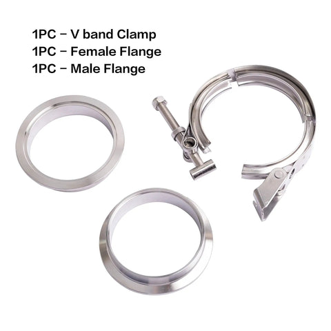 V Band Clamp With Flanges Stainless Steel 304 Quick Release Kit for Exhaust Pipes 1.75 Inch, showing clamp and flanges