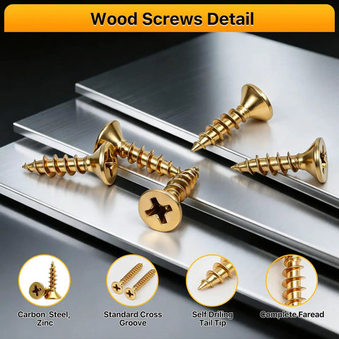 Nine Size M4 Wood Screws Set For Woodworking And Furniture Repairs 325 Piece Zinc Plated Self Tapping Phillips Flat Head Screws Kit