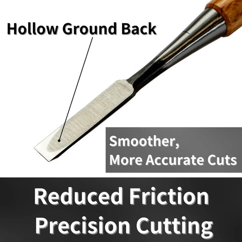 Classic Japanese Mortise Chisel 12mm Half Inch Oire Nomi For Woodworking showing hollow ground back for precision cutting.
