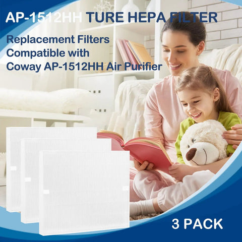 True HEPA Filter Replacement For Airmega AP-1512HH Mighty And Airmega 200M Purifiers, 3 pack with family reading