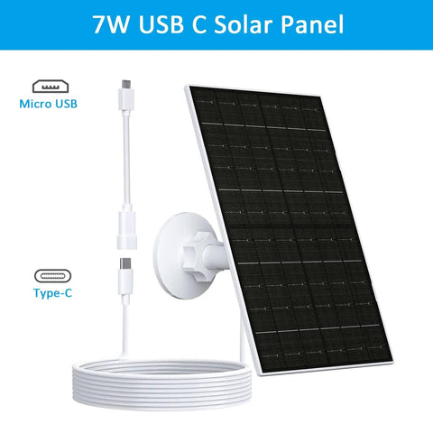 7W Solar Panel Charger for Arlo Essential, USB C to Micro USB, IP66 Weatherproof, 360 Degree Mount