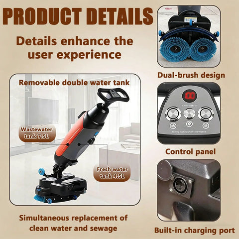Heavy Duty Commercial Floor Sweeper Machine With Self Propelled 360 Degree Rotating Head For Industrial Workshops And Warehouses. Efficient Hand Push Scrubber Polisher Cleans Wet Dry Debris Stains On Various Hard Surface Flooring Types For A Spotless