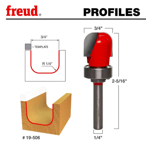 Pro Grade Radius Dish Carving Bit With 1/4 Inch Shank, 1/4 Inch Radius Carbide Cutter For CNC shown with dimensions and usage example