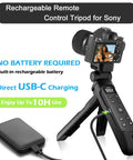 Vlogging Hand Grip Tripod With OLED Rechargeable Wireless Cam Remote For A7 IV, USB-C charging, Sony control shown.