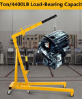 2 Ton Cherry Picker Engine Hoist With Folding Hydraulic Crane And Six Swivel Castors designed for auto repair shops, yellow