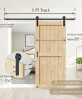 Sliding Barn Door Hardware Kit Heavy Duty For Doors One And Three Eighths To One And Three Quarters Inches Black I Shape Hangers installed on wooden door with 5 ft track.