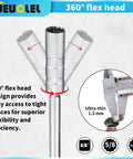 Magnetic Swivel Spark Plug Socket Set 3/8 Inch Drive 12 Point With Extension Kit Includes 14mm Four Inch Thin Wall 9/16 Inch Six Inch And 5/8 Inch Ten Inch Extensions For Quick Auto Fixes, 360° flex head