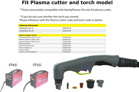 55 Amp Plasma Cutting Consumable Kit For Handyplasma Firepower 45i ESAB Compatible Pro Grade with torch and consumables