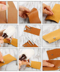 400 Piece Leather Fasteners Kit With Rivets, Eyelets, Grommets, Snaps And Binding Screws, Includes Fixing Tools For Thin Leather, Jackets And Jeans DIY Projects in use on fabric squares.