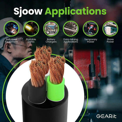Cross-section of Fifty Foot 14 Gauge 3 Conductor SJOOW Heavy Duty Portable Power Cord for shop tools and outdoor equipment use.