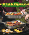 Heavy Duty 9x13 Aluminum Pans With Lids, 25 Pack Disposable Foil Bakeware used for grilling vegetables and meats outdoors