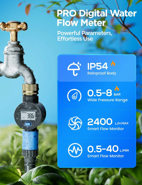 Brass Inlet Water Flow Meter With Gallon And Liter Readout For Outdoor Garden Hose Watering RV Tanks Sprinklers And Sprayers Heavy Duty All Weather Construction brass inlet flow meter on garden hose