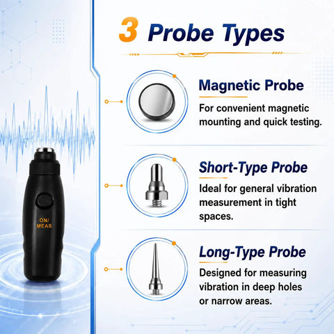 3 In 1 Digital Vibration Meter Vibrometer For Shop Floor Diagnostics, Real Time Vibration Analysis, Piezoelectric Sensor Vibe Checker, Rotating And Reciprocating Equipment Monitor, Pro Grade Tool, with 3 probe types