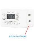 Close-up of 24 Hour Digital Plug Timer with One Polarized Outlet No Fuss Two Programmable On Off Cycles for Lamps and Indoor Lighting 125VAC