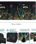 Massive Extended Desk Pad For Gaming And Work XXL Thirty Five Point Four By Fifteen Point Seven Inch Keyboard And Mouse Mat Ultra Smooth Surface Rubber Backing With Stitched Edges Keeps Your Desk Protected Perfect For Home Office Or Gaming Setup with a floral pattern and dimensions shown.