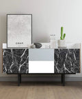 Black Marble Countertop Contact Paper Peel And Stick Vinyl Wrap on cabinet in living room setting