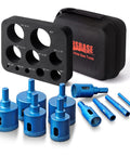 Diamond Core Drill Bits Kit 10 Pcs Serrated Tile Core Bits With EVA Guide Jig, includes storage bag and guide, blue drill bits