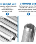 Close-up of Roll Pin Set 220 Piece Slotted Spring Pins 304 Stainless Steel Rust Resistant Heavy Duty with flat without burr and chamfered ends.