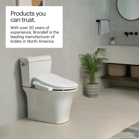 Premium Electric Bidet Seat For Elongated Toilets Featuring Heated Seat And Stainless Steel Nozzle With Warm Air Dryer Night Light And Gentle Close Lid Side Arm Control For A Hassle Free Bang For Buck Bathroom Glow Up on standard elongated toilet in modern bathroom.
