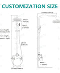 Diagram of Heavy Duty Outdoor Shower Kit With 8 Inch Rainfall Head And Handheld Sprayer, adjustable height, matte black finish