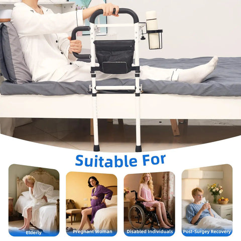 Adjustable Bedside Rail With Storage Pocket For Seniors And Adults Sturdy Steel Bed Rail for home safety, easy install