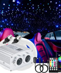 Dual Port 16W Twinkle Starlight Headliner Kit With 700 Fibers, 9.8ft 0.75mm PMMA Optic Cables, RGBW Ceiling Lights for Car