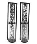 Vintage Hollow Out Metal Wall Sconce Kit Two Piece Candle Holder Set With Glass Covers For Living Room Bedroom Bathroom And Dining Area Easy Install Iron Wall Decor black iron pair