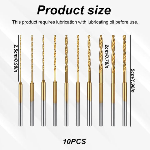 10 Pack Mini Twist Drill Bit Set 0.6mm To 2.2mm Titanium Coated High Speed Steel Micro Drill Bits For DIY Wood Bead Jewelry Making