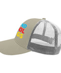 Apricot Mesh Baseball Hat For Men And Women Cool Bugs Trucker Cap side view showing mesh panel and colorful text