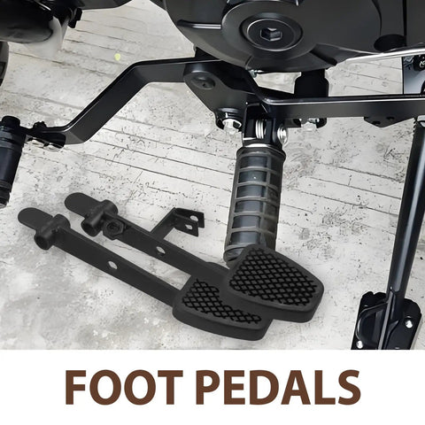 Go Kart Foot Pedals Set For Off Road Vehicles And ATVs Durable Plastic And Alloy With Non Slip Surface next to vehicle frame