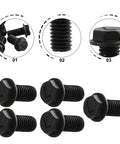 5-Pack Heavy Duty M8 X 18mm Left Hand Thread Hex Flange Screws Made From High Strength Carbon Steel For Industrial Cutting Machines And Reverse Rotation Blade Securement To Stop Loosening Under Stress In Workshop Jobs screws displayed to show details and texture