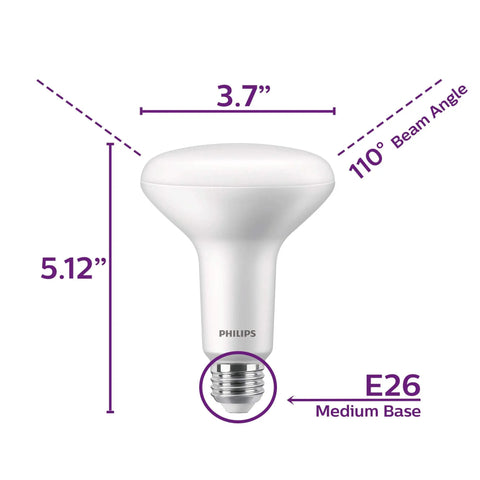 Flicker Free LED BR30 Flood Light Bulb With 1400 Lumens Daylight 5000K Dimmable 15W To 100W Equivalent E26 Base dimensions