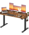 Electric Sit To Stand Desk With Height Adjustability, 55.1 By 27.6 Inches, Four Memory Presets, Sedentary Reminder, Rustic Brown Finish