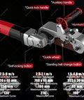 Xoiasth 1100W Metal Tube Belt Sander Steel Pipe Polisher with quick lock handle and guide wheel, showing specs and features.