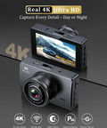 4K Front and Rear Dash Cam for Cars with 1080P Rear Camera built in WiFi and App Control 32GB Card Included