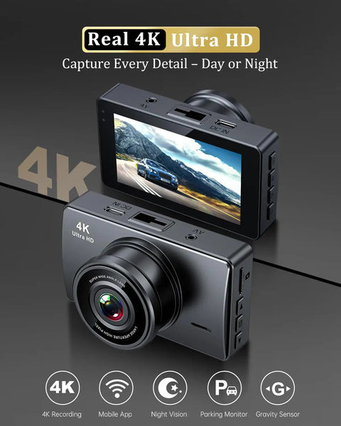 4K Front and Rear Dash Cam for Cars with 1080P Rear Camera built in WiFi and App Control 32GB Card Included