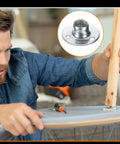 Man installing No Fuss M10 T Nuts With Screws on wooden furniture, showcasing zinc plated steel tee nut with round base flange.