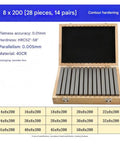 Professional Grade Alloy Steel Parallel Gauge Block Set Including Fourteen Pairs Of CNC Milling Pads For Router And Table Saw Alignment in wooden box.