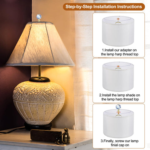 Blue Glass Ball Lamp Finial Cap For Lampshade Harp Top With Quarter Inch By Twenty Seven Thread, installed on table lamp