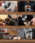 Steps to using 54mm Espresso Accessories Kit with dosing funnel, coffee distributor, and tamper for Breville 54mm machines.