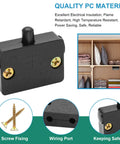 Close-up of Black Cabinet Lamp Switch 2 Pack Automatic Door Light Switch with sample wardrobe installation, screws, wiring ports